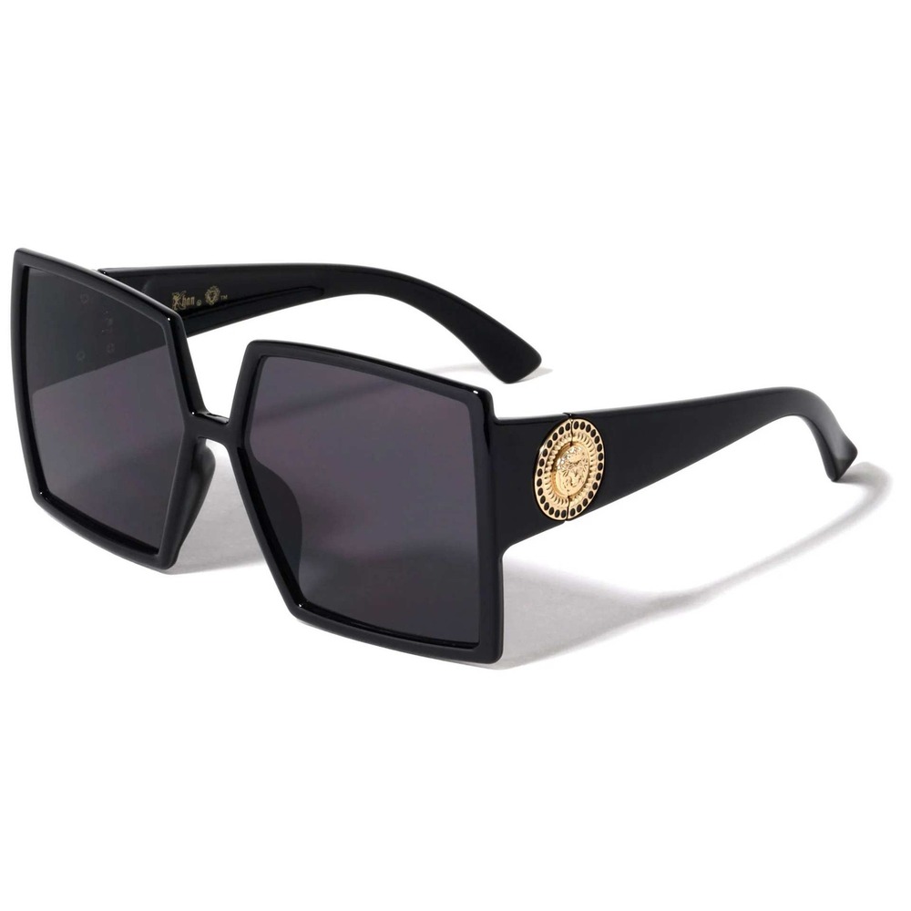 Square Sunglasses Women Black Oversized Gold Accent Fashion Festival Beach Gafas
